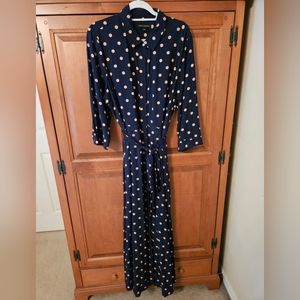 Banana Republic navy maxi dress with beige polka dots